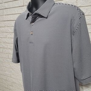 Peter Millar Summer Comfort Polo Golf Shirt Navy Blue White Stripe Perf.XL